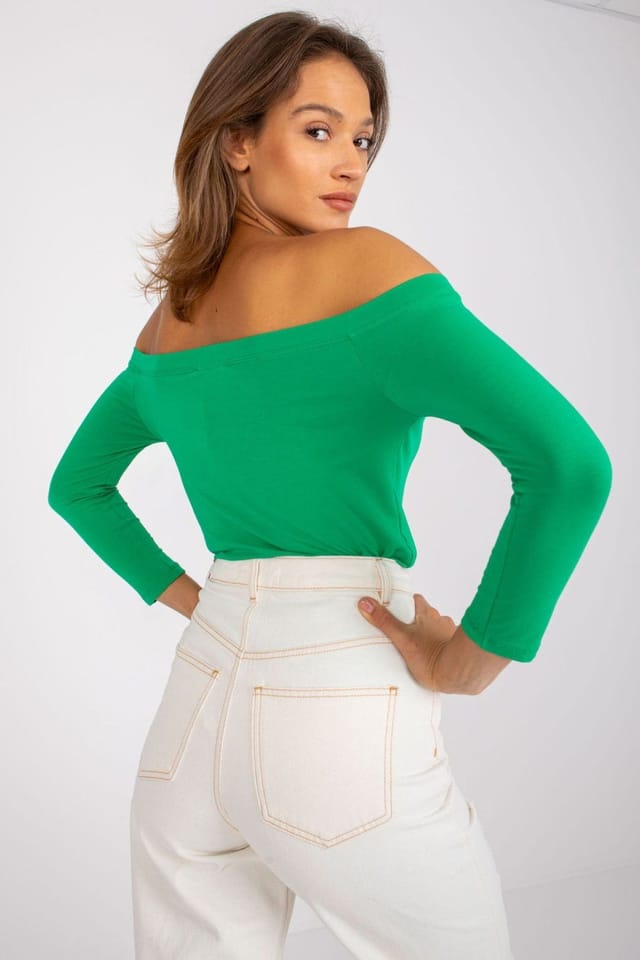 Love Lace Love Lace Women's Spanish Shoulder Blouse with 3/4 Sleeves in Green - 3