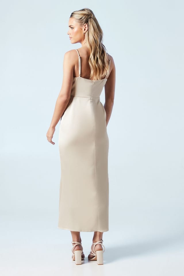 Oasis Oasis Women's Petite Strappy Tie Detail Bridesmaid Dress in Champagne - 3