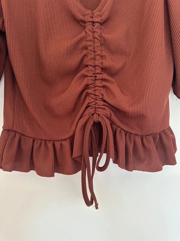 New Look Brown Cropped Ruche Top Size 12