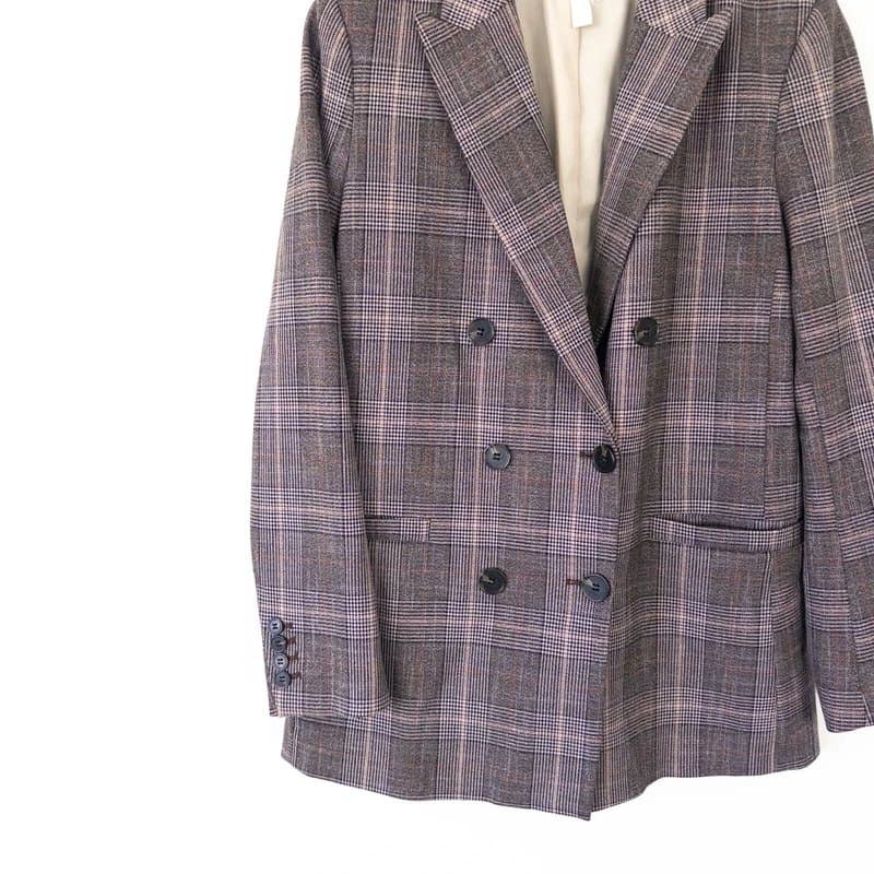 H&M H&M Brown Check Lined Double Breasted Blazer Jacket  - Size 12
