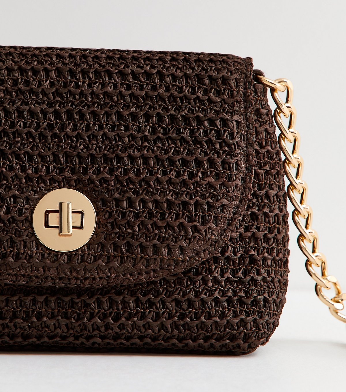 New Look Dark Brown Raffia Look Turn Lock Cross Body Bag New Look - 3