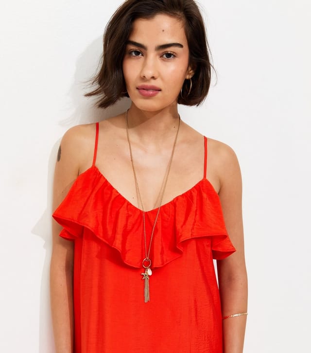 New Look Women's Bright Red Ruffle Trim Cami Midi Dress New Look - 2