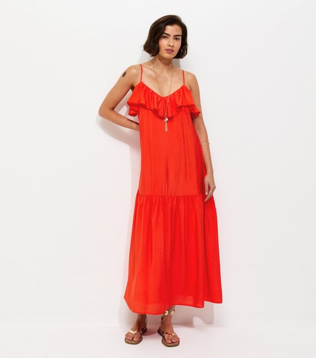 New Look Women's Bright Red Ruffle Trim Cami Midi Dress New Look - 3