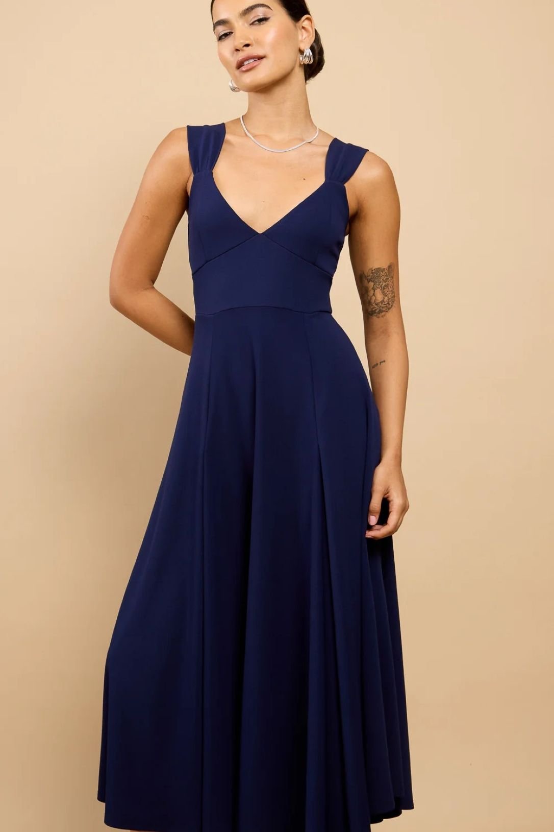 Little Mistress Little Mistress Women's Navy Gathered Strap Midaxi Dress - 4