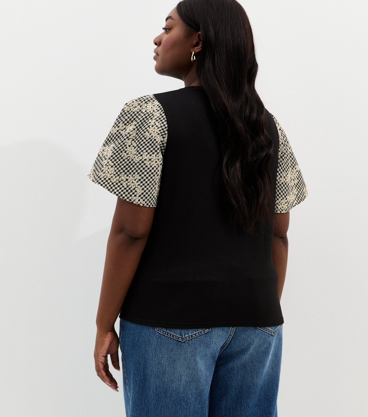 New Look Women's Plus Size Black Check Sleeve T-Shirt Curves New Look - 4