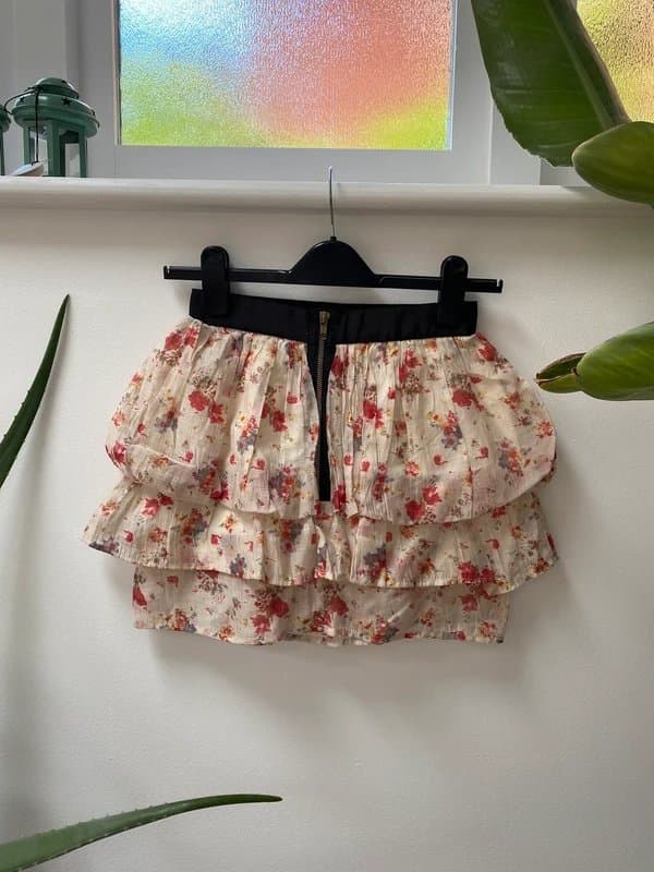 Topshop Vintage Topshop boutique floral layered puff ra ra mini skirt, zip up, lined, sheer fabric UK 6