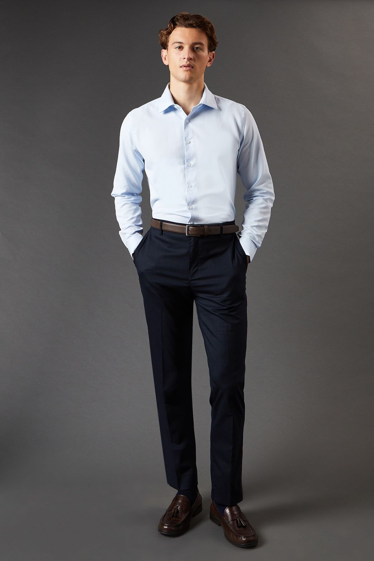 Burton Burton Men's Tailored Fit Herringbone Weave Long Sleeve Shirt in Blue - 4