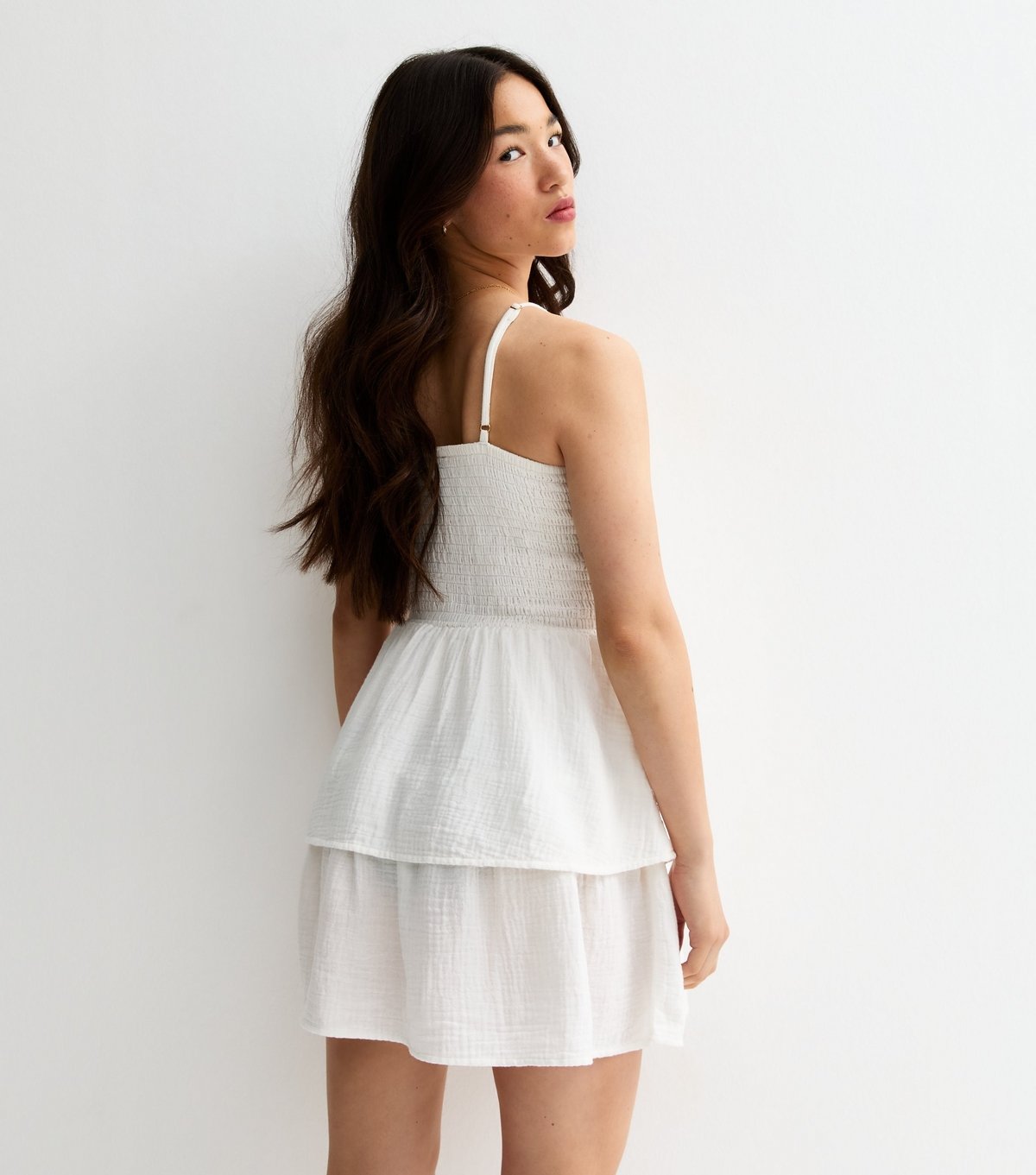 New Look Girls' White Shirred Tiered Dress New Look - 4