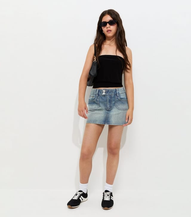 New Look Girls' Blue Bleached Effect Denim Skort New Look - 3