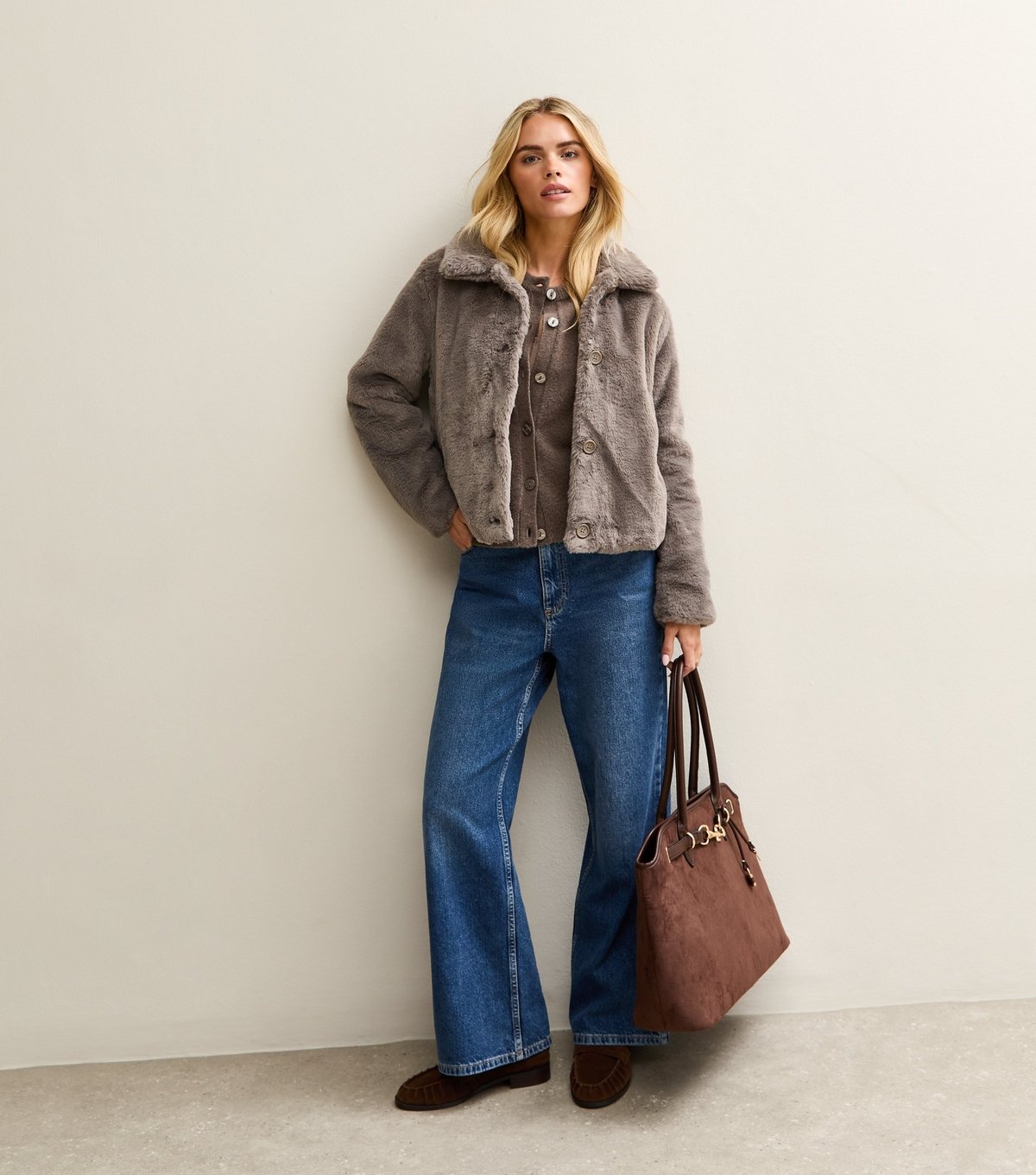 New Look Women's Petite Mink Faux Fur Collared Jacket New Look - 2