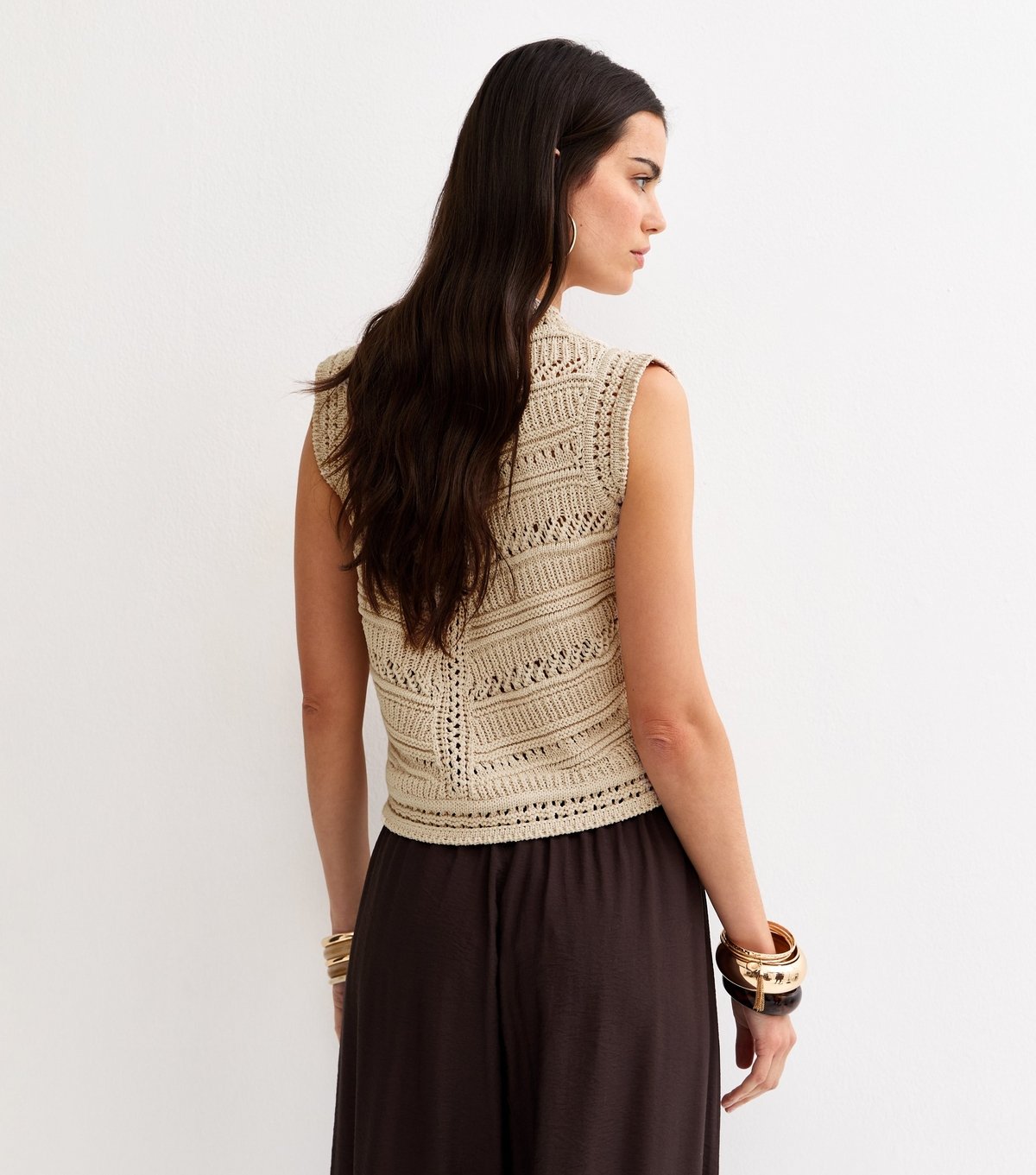 New Look Women's Oatmeal Knit Lader Stitch Waistcoat New Look - 4