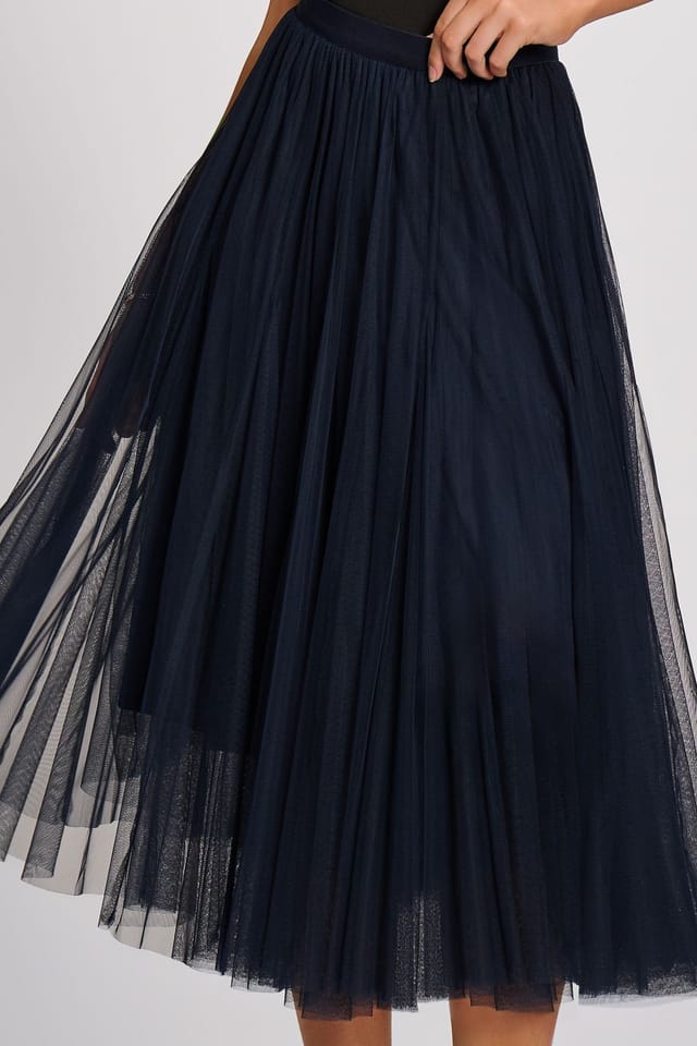 Jolie Moi Jolie Moi Women's Tulle Godet Midi Skirt in Navy - 3