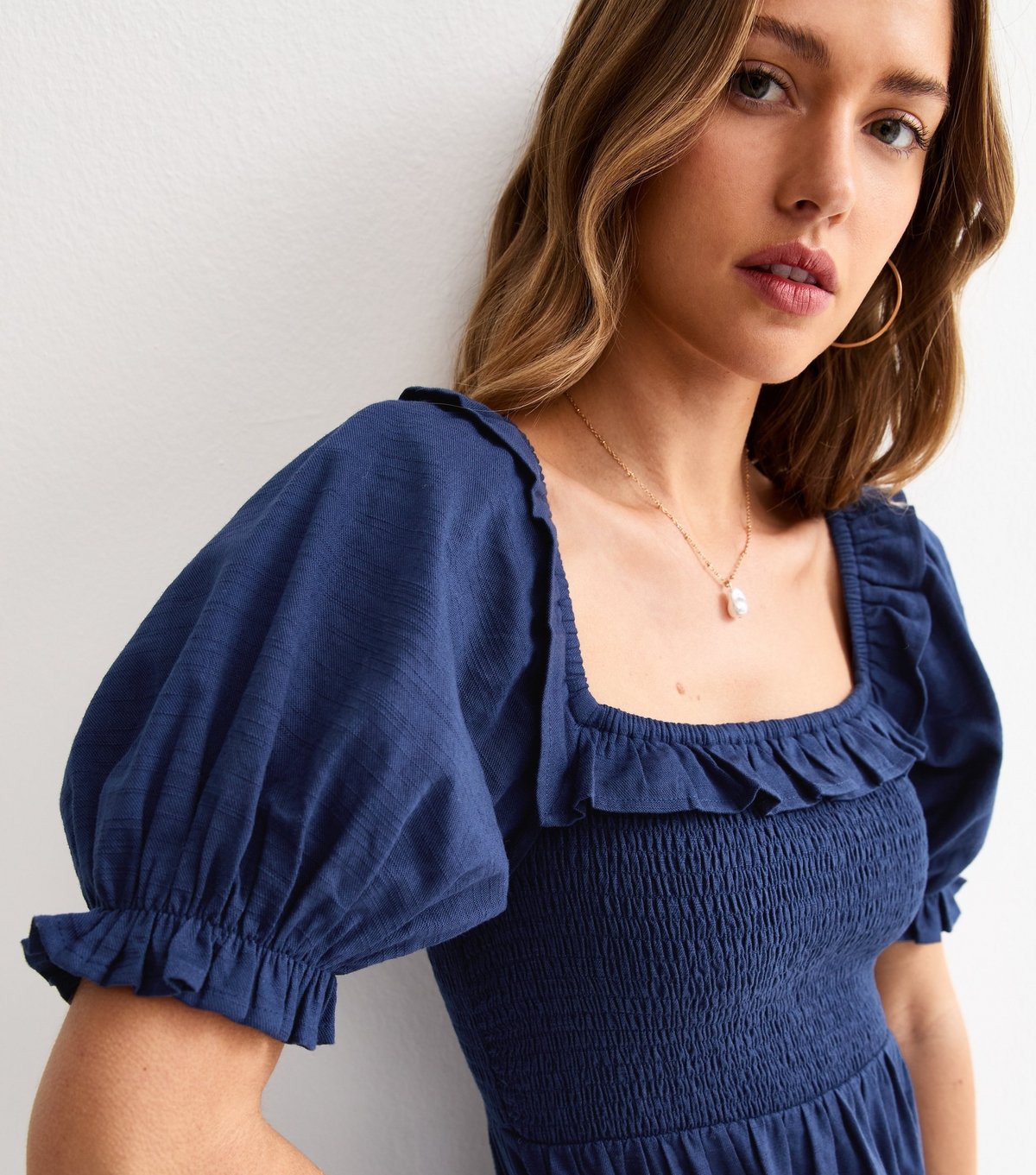 New Look Women's Navy Short Sleeve Shirred Frill Midi Dress New Look - 2