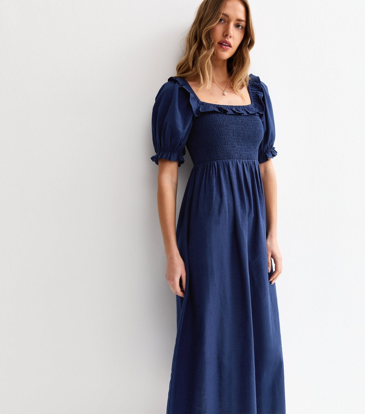 New Look Women's Navy Short Sleeve Shirred Frill Midi Dress New Look - 3