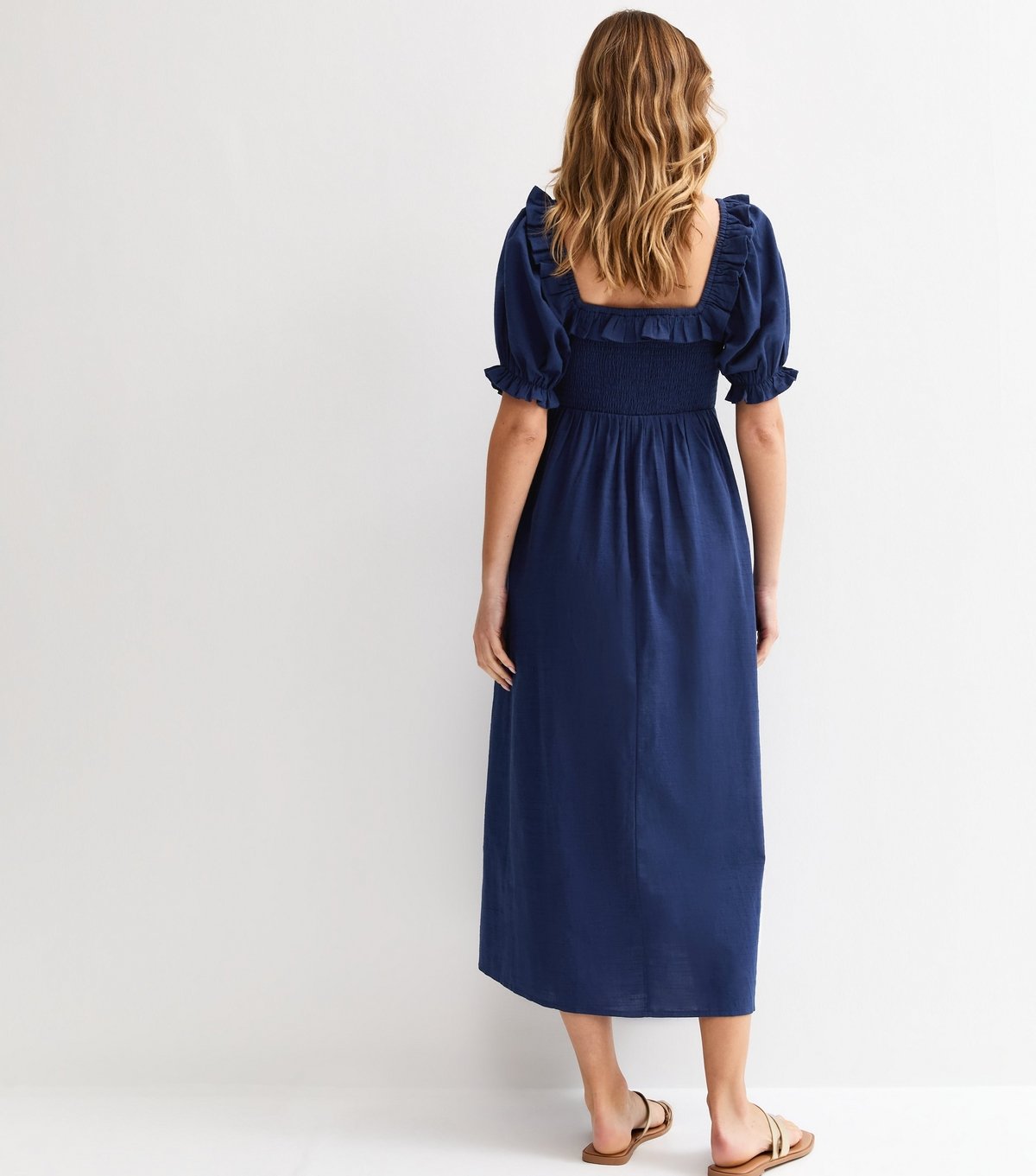 New Look Women's Navy Short Sleeve Shirred Frill Midi Dress New Look - 4