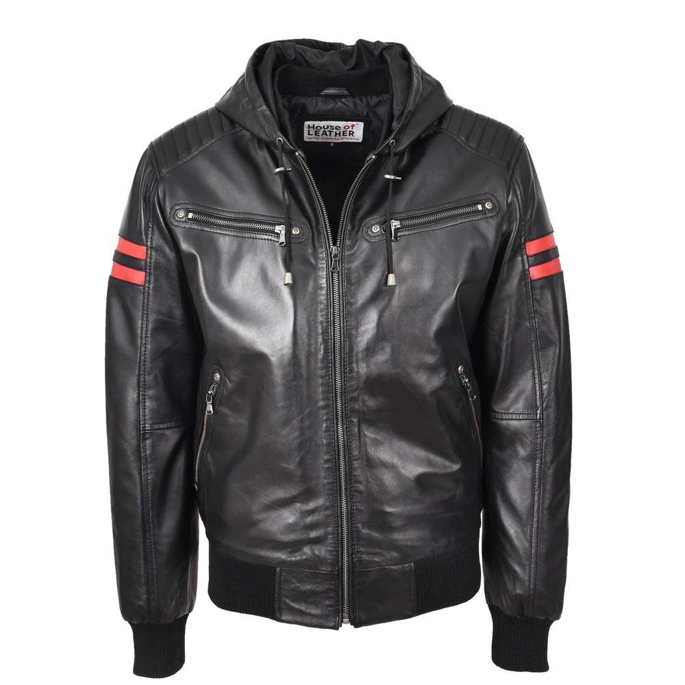 House of Leather House of Leather Men's Mens Real Leather Bomber Jacket Camden Black - 2