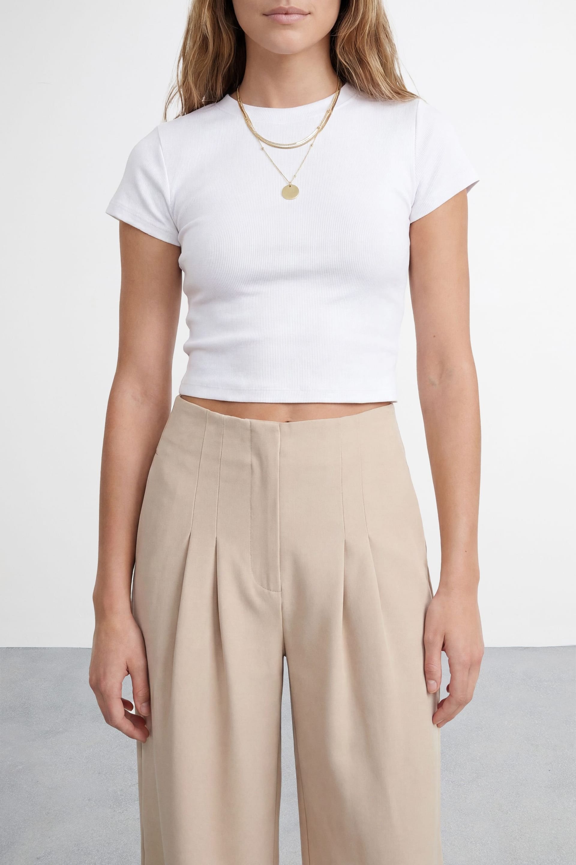Warehouse Warehouse Women's Extreme High Waisted Wide Leg Pleated Tailored Trousers in Stone - 4