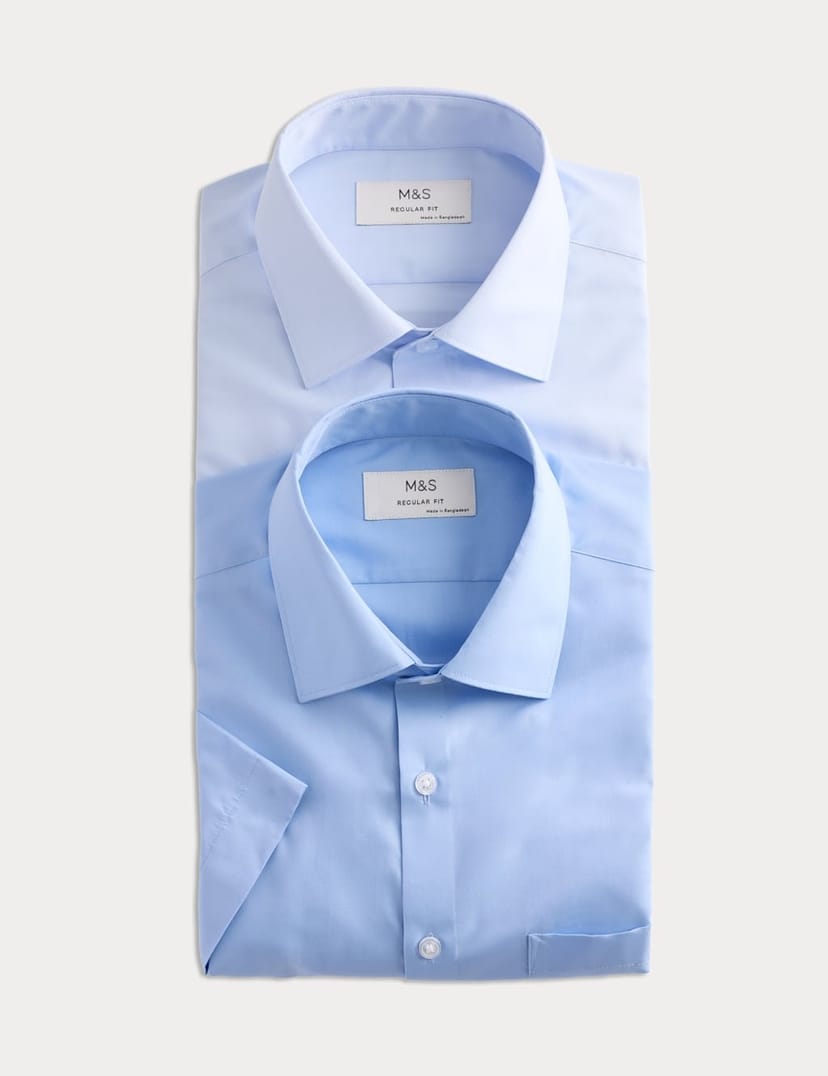 Marks & Spencer M&S 2 Pack Regular Fit Easy Iron Shirts Blue Mix - 1