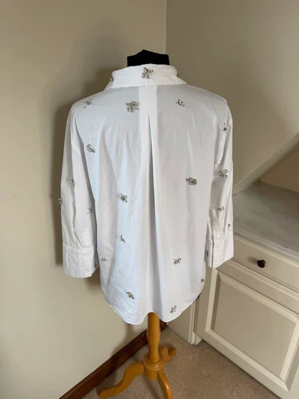 Zara Zara White Shirt Crystal Embroidered Floral Sparkle Shirt Blouse Top Size EU Large 12-14