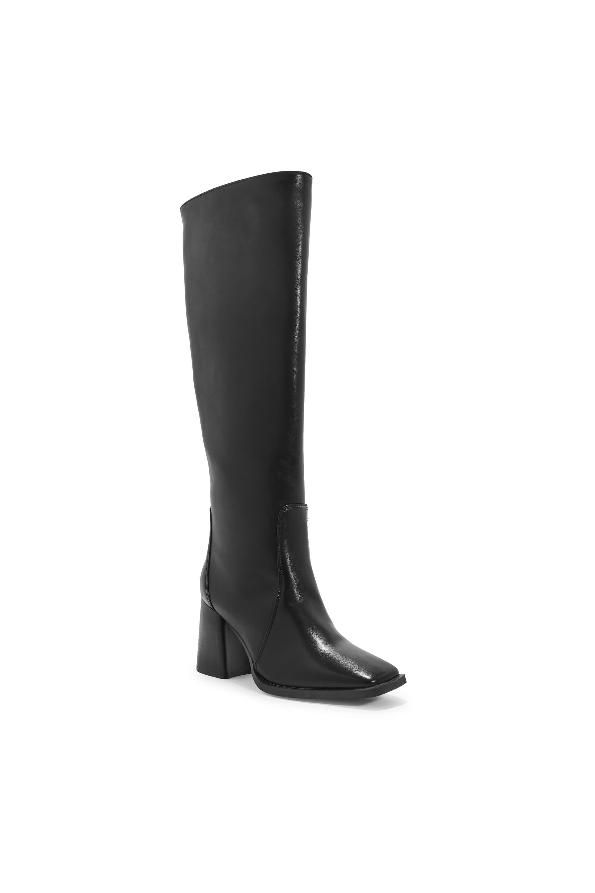 Truffle Collection Truffle Collection Women's Knee High Boots With Chunky Block Heel Zip Square Toe Shoes in Black