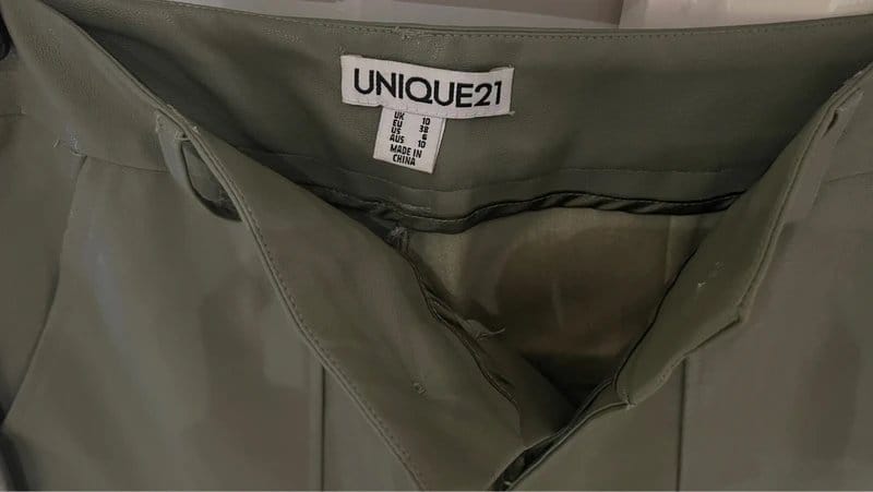 UNIQUE21 Olive Faux Leather Peg Trousers