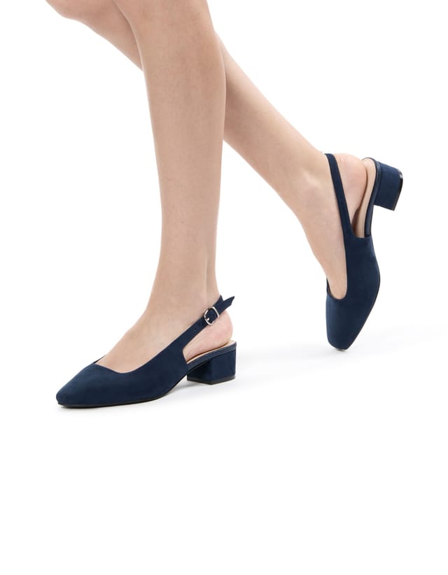 Paradox London Paradox London Women's Giulietta' Wide Fit Square Toe Block Heel Slingback Shoes in Navy - 2