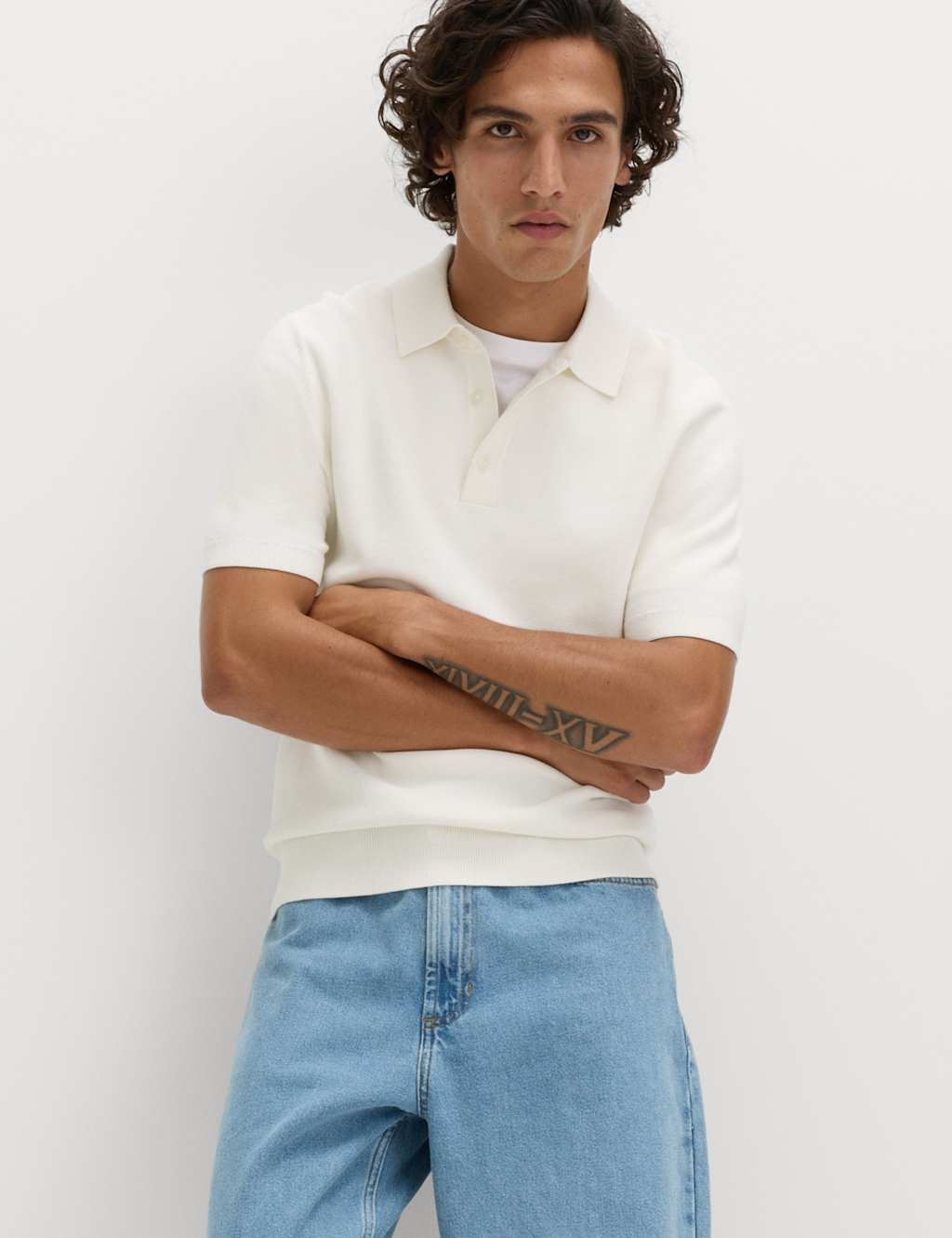 Marks & Spencer M&S Cotton Rich Regular Fit Knitted Polo Shirt Ivory - 1
