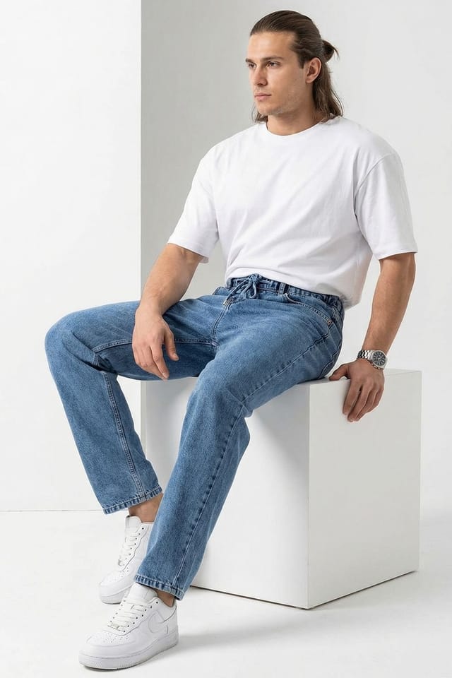 Big Dart Big Dart Men's Relaxed Fit Denim Pants in Mid Blue - 2