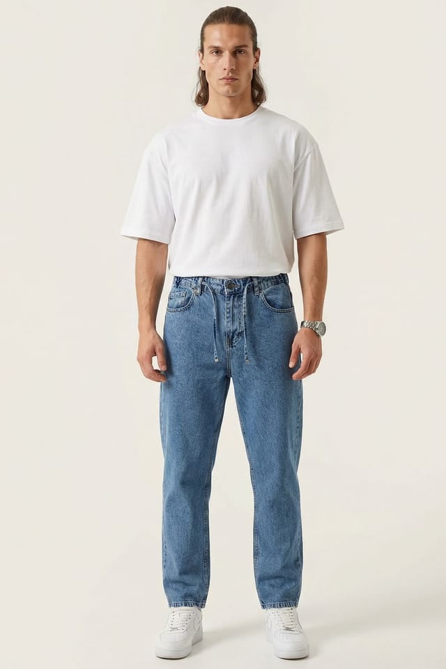 Big Dart Big Dart Men's Relaxed Fit Denim Pants in Mid Blue - 3