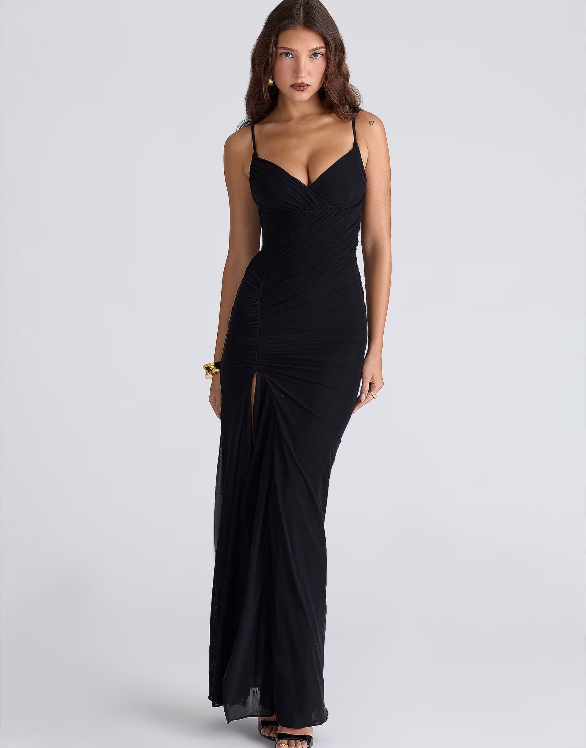 ASOS House of CB Issey black stretch mesh draped maxi dress in black