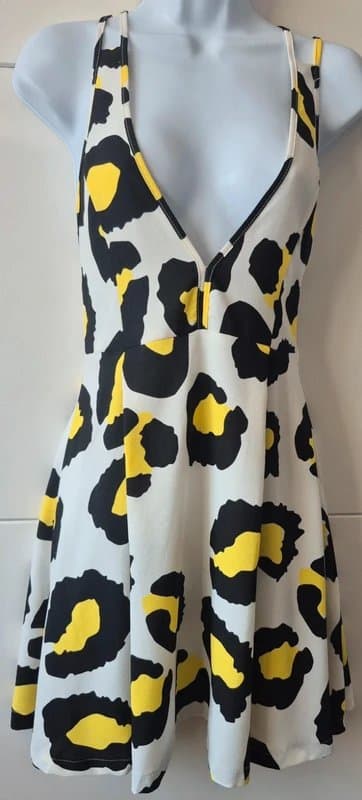 Vera & Lucy Vera & Lucy abstract y2k yellow leopard print skater dress BNWT size S UK 8-10 strappy back