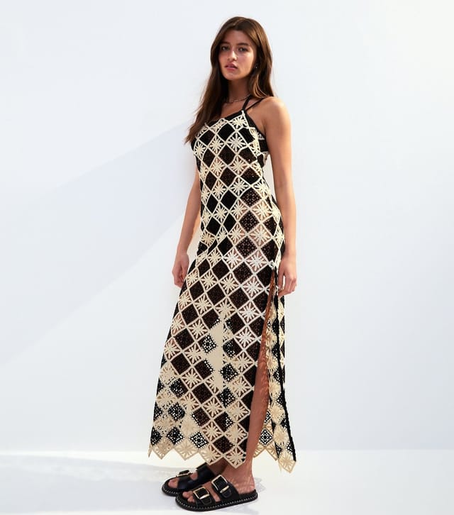 New Look Women's Black Crochet Square Neck Maxi Beach Dress New Look - 2