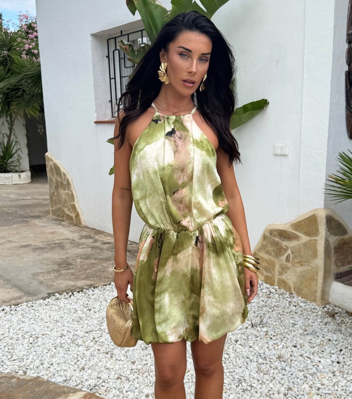 AX Paris Women's Green Printed Bubble Hem Mini Dress AX Paris New Look