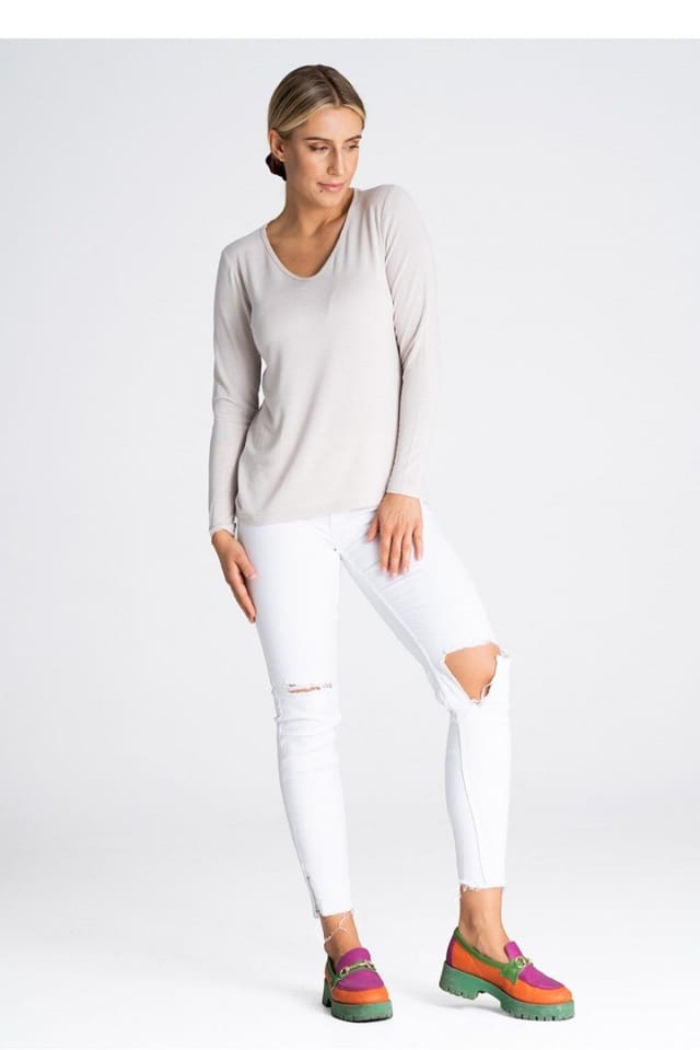 Love Lace Love Lace Women's V Neck Long Sleeve Blouse in Soft Fabric Style 189293 in Beige - 2