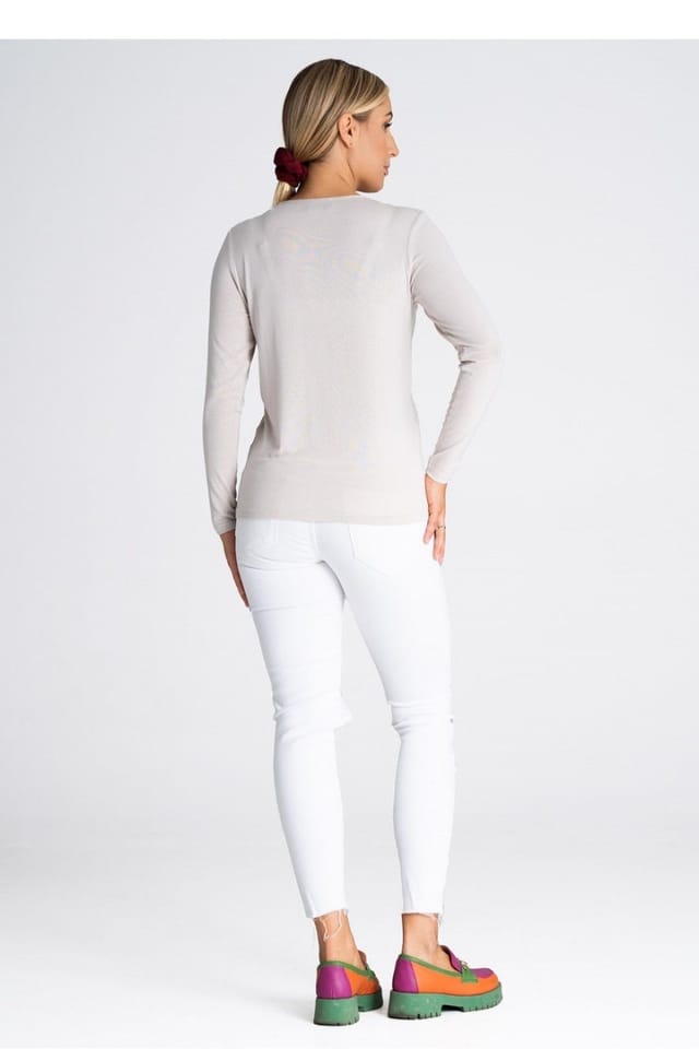 Love Lace Love Lace Women's V Neck Long Sleeve Blouse in Soft Fabric Style 189293 in Beige - 3
