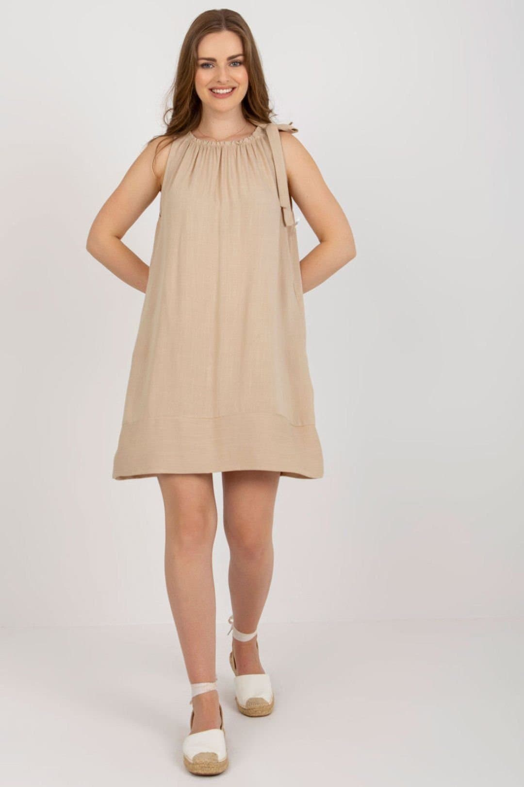 Love Lace Love Lace Beige Loose Summer Dress With Tie Straps