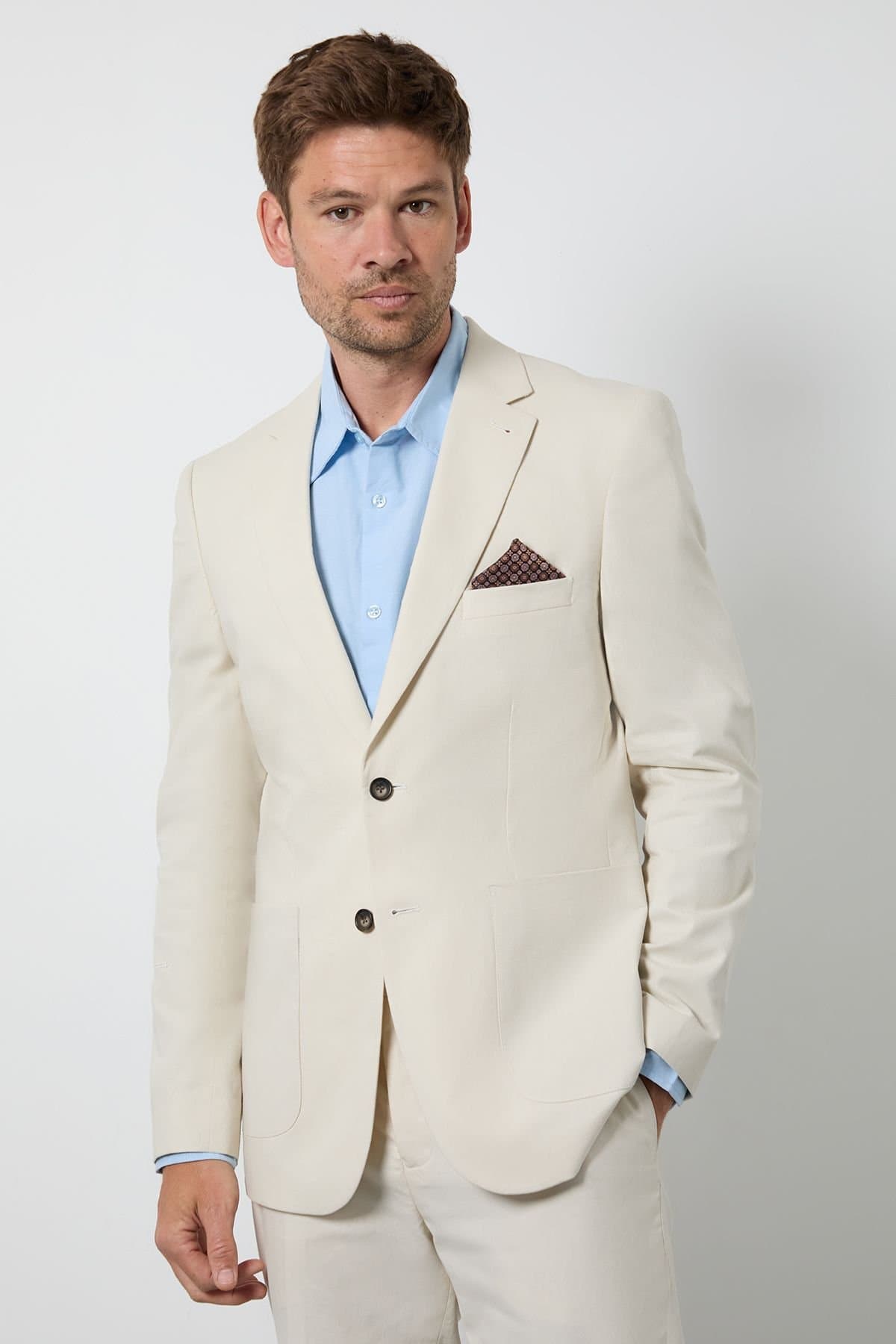 Burton Burton Men's Natural Linen Slim Fit Suit Jacket