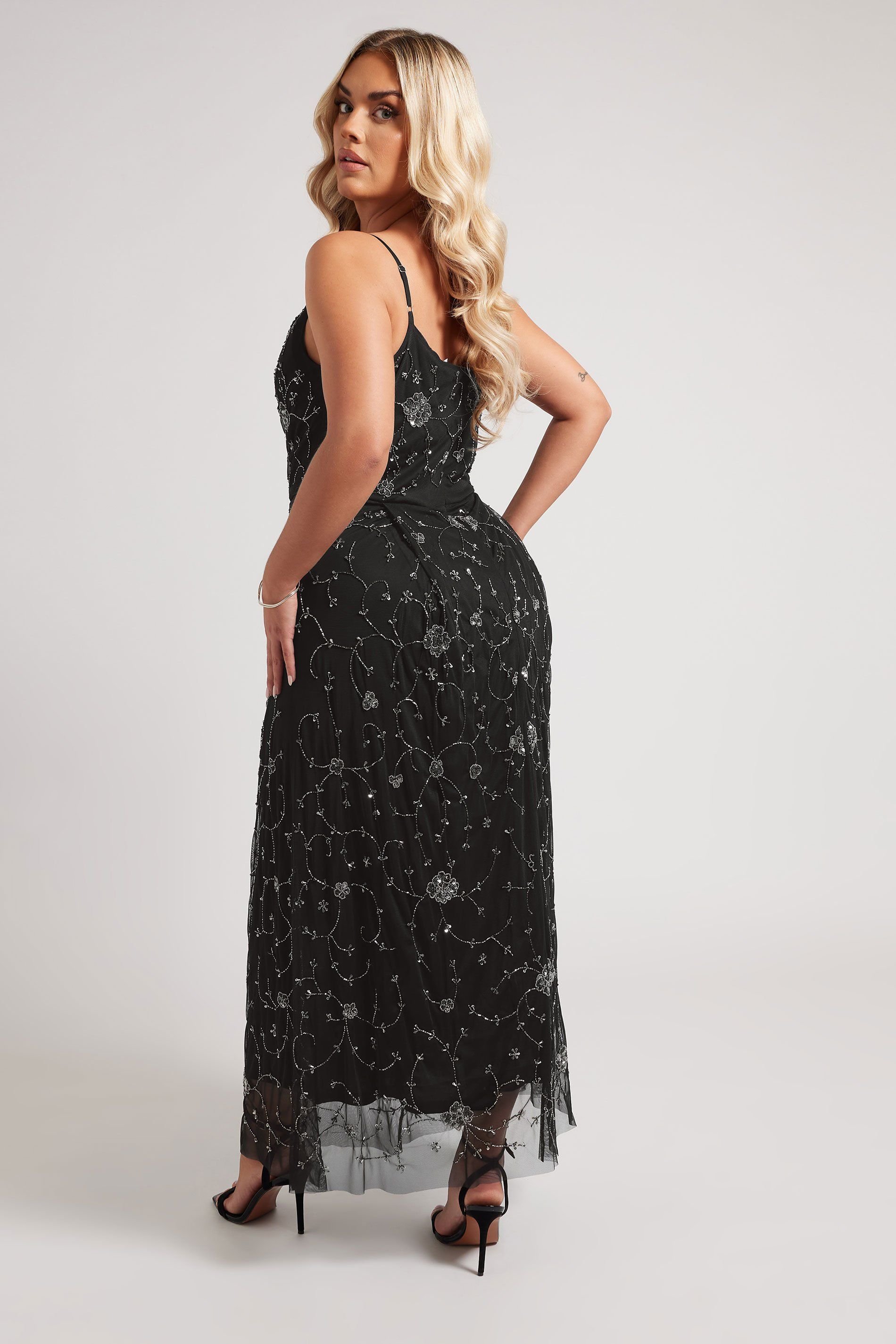Yours Yours Women's Floral Hand Embellished Maxi Dress in Black - 3