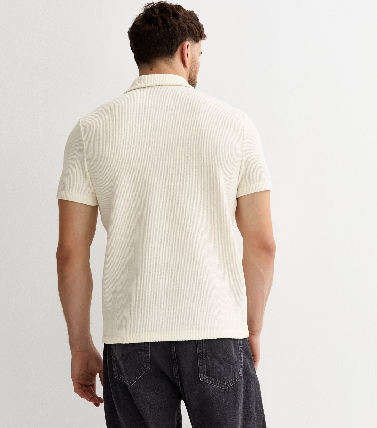 New Look Men's Off White Short Sleeve Textured Regular Polo Shirt New Look - 4