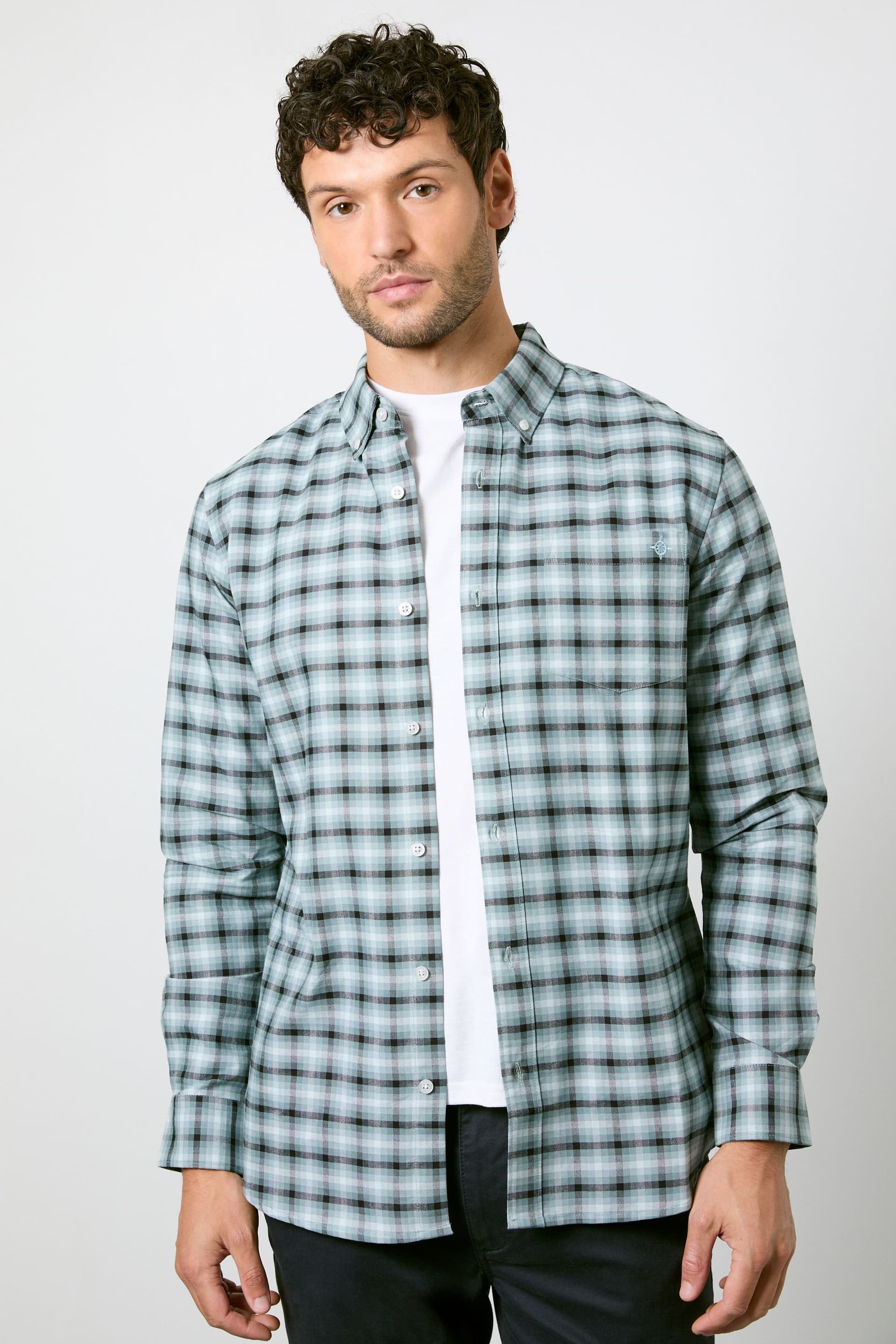 Maine Maine Men's Light Blue Textured Stretch Long Sleeve Shirt