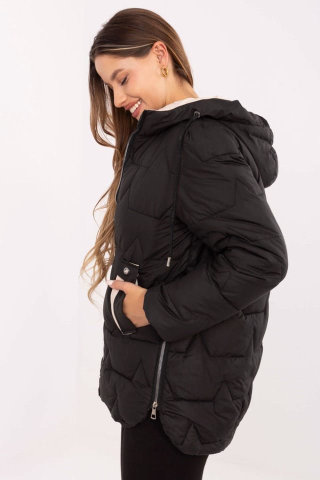 Love Lace Love Lace Women's Quilted Down Jacket with Detachable Hood in Black - 2