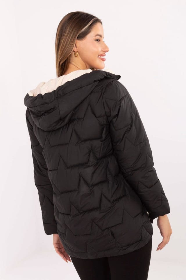 Love Lace Love Lace Women's Quilted Down Jacket with Detachable Hood in Black - 3