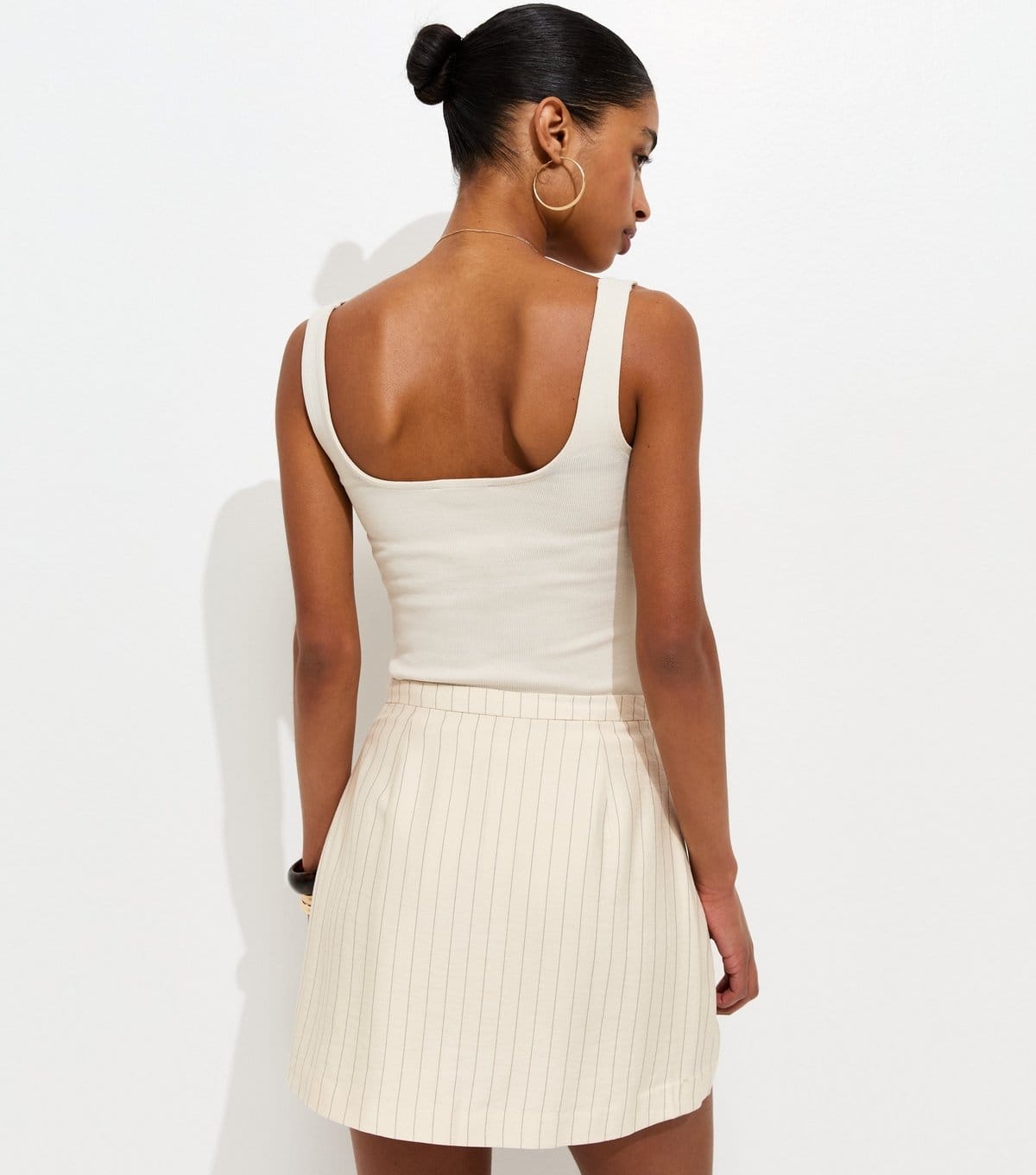 New Look Women's Cream Striped Tie Wrap Skort New Look - 4