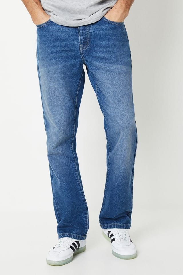 Burton Burton Men's Mid Wash Bootcut Jeans in Dark Blue - 2