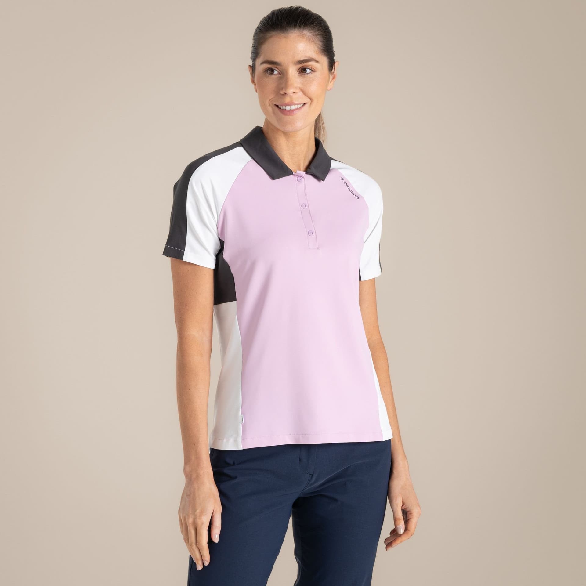 Craghoppers Craghoppers Women's NosiLife Hazelmere Insect-Repellent Short Sleeved Golf Polo Shirt in Baby Pink