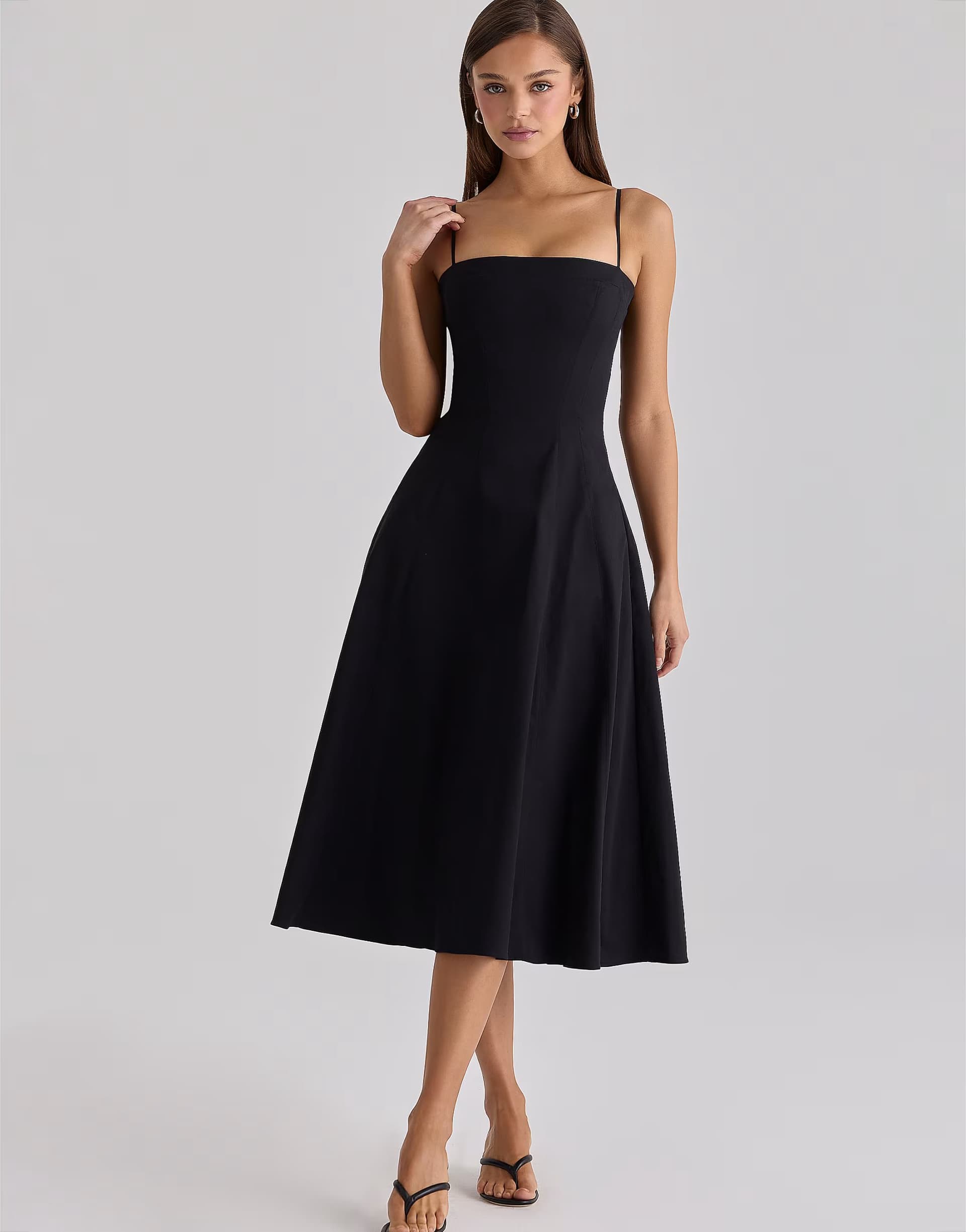 ASOS House of CB Dolly black cotton flared midi sundress in black