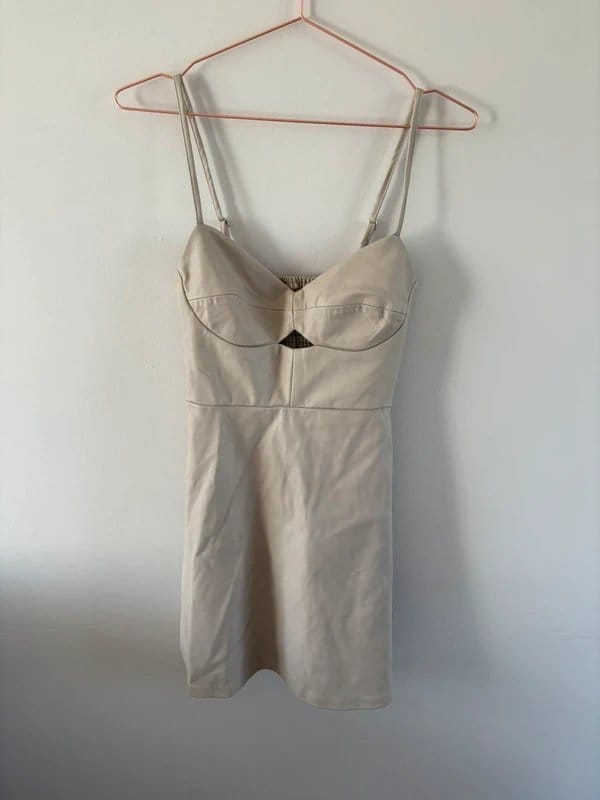 Stradivarius Cream Faux Leather Mini Dress