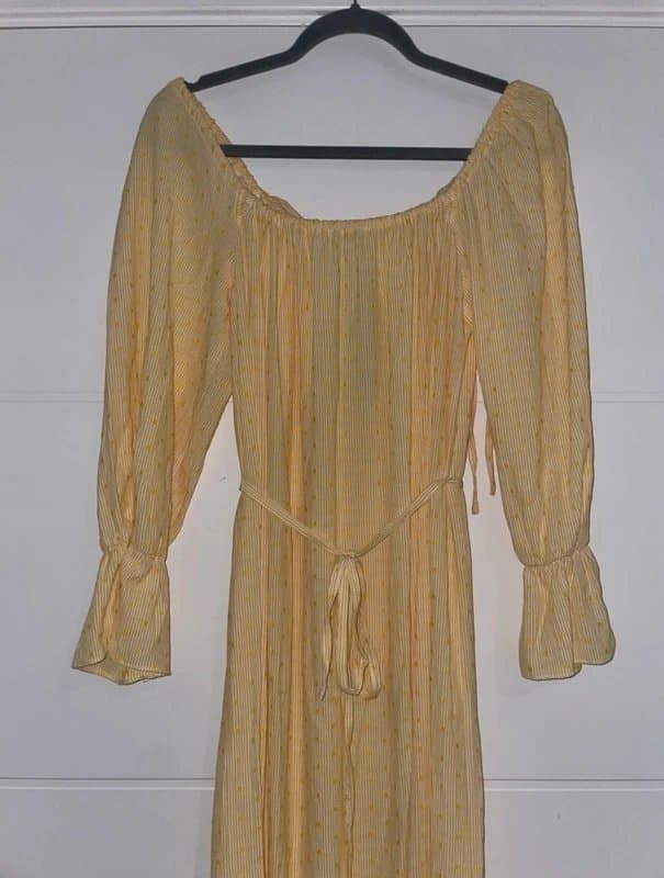Never Fully Dressed Never Fully Dressed Yellow Spotty Stripe Off Shoulder  Maxi Dress Size M Summer polka dot
