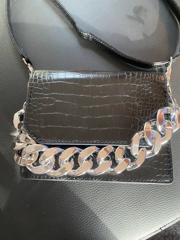 ASOS ASOS Design Black Croc Patent Leather Chain Detail Handbag Bag 7 x 6 inches Great Condition