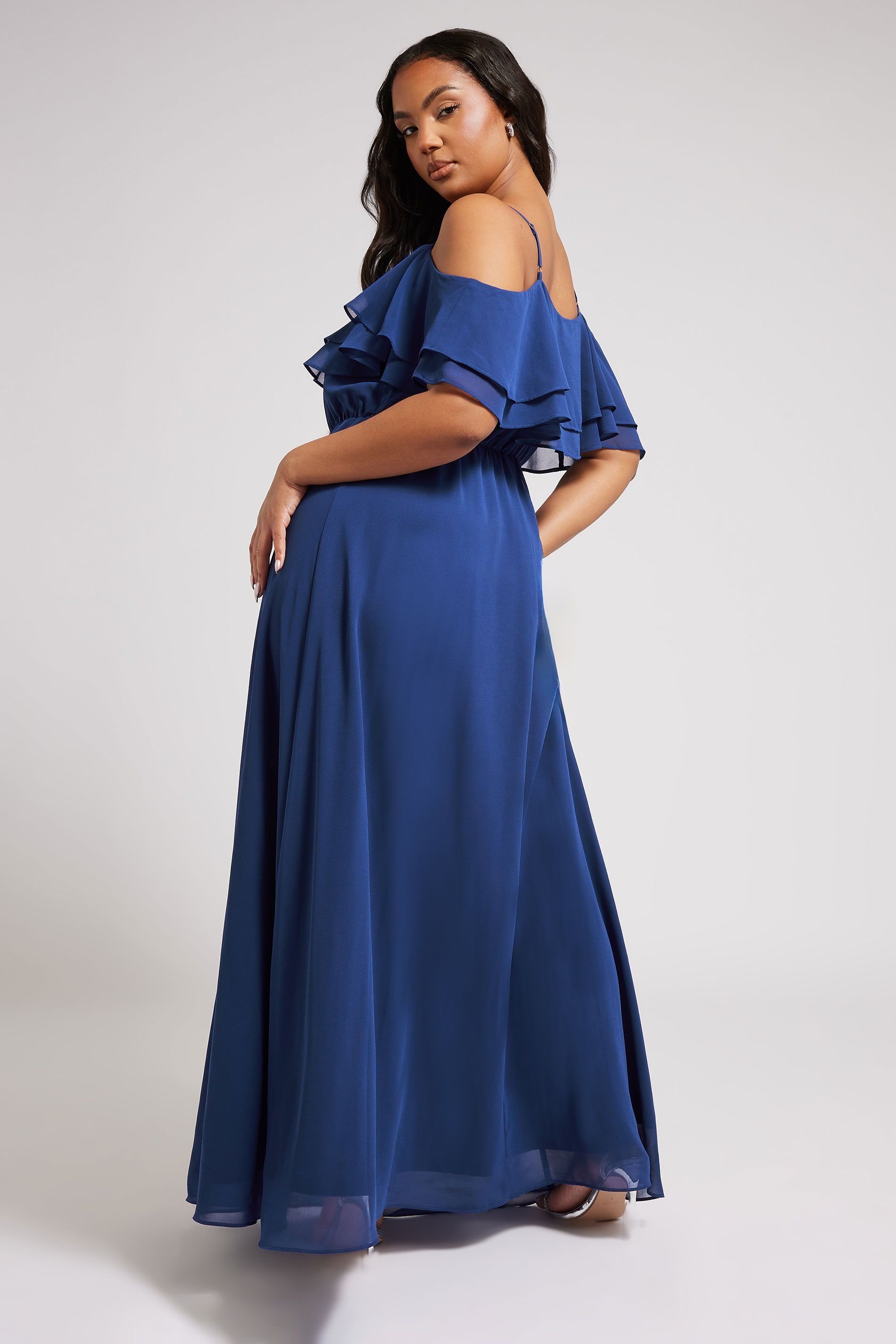 Yours Yours Women's Frill Cold Shoulder Maxi Dress in Cobalt - 3